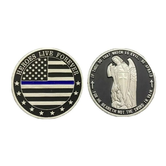 Beautiful 2” St. Michael Thin Blue Line Challenge coin – Heroes Live Forever - Picture 1 of 1